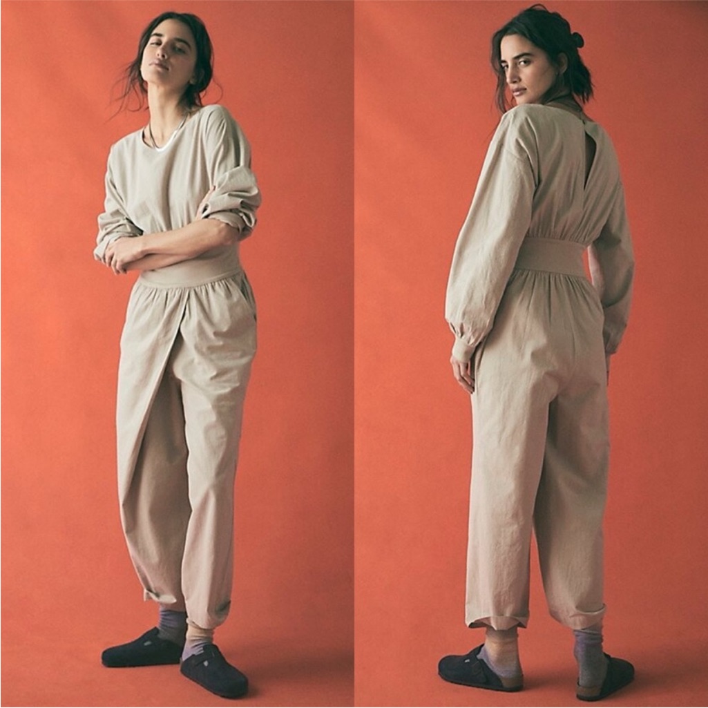 Free People Sonika Tan Jumpsuit With Relaxed Fit And Tapered Legs Size Small